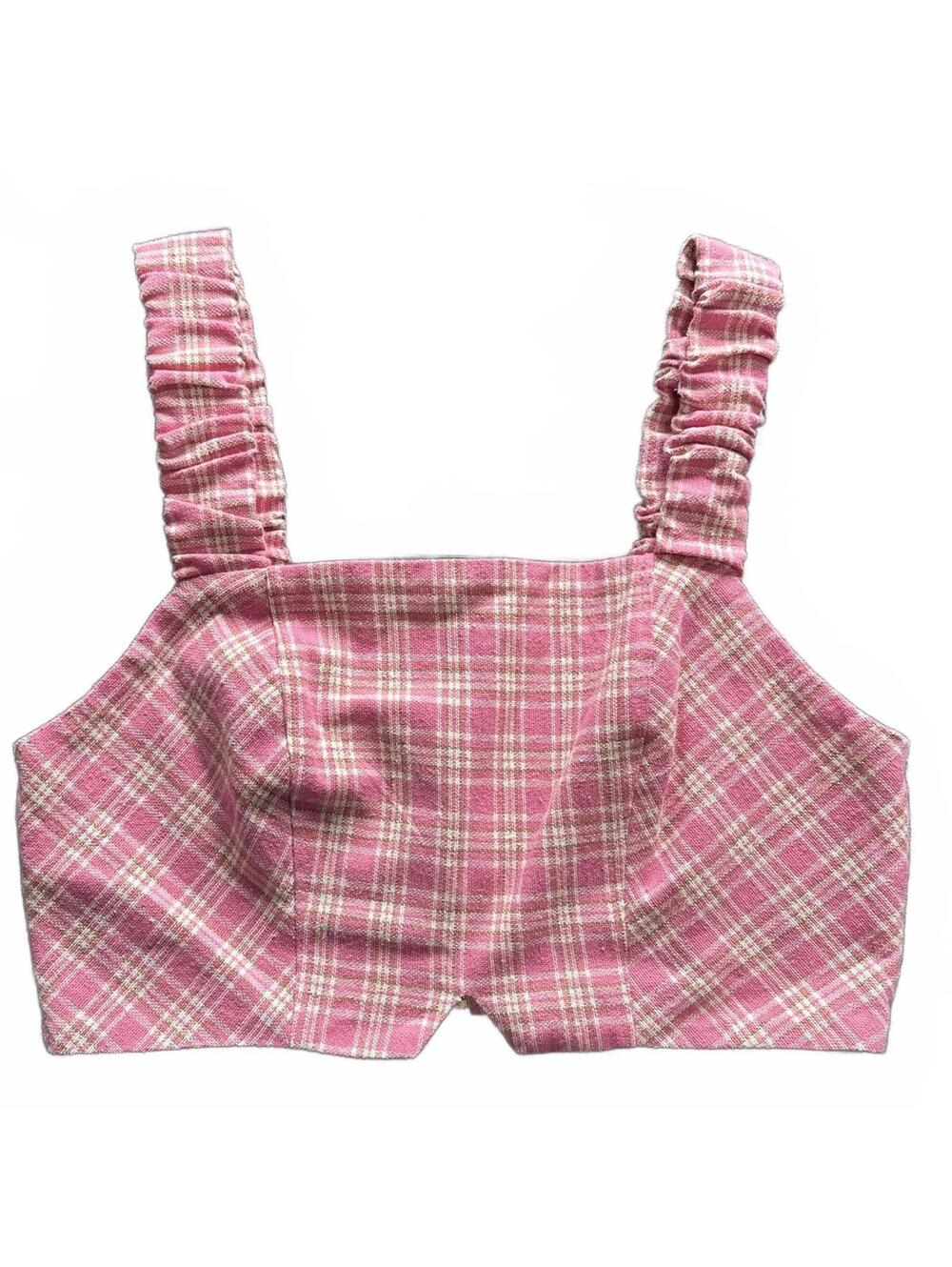 Atelier M Pink Plaid Crop Top